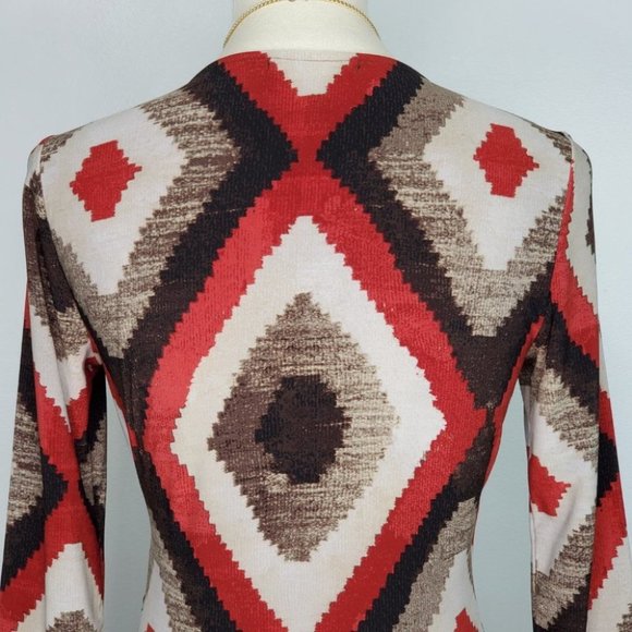 Lauren Ralph Lauren Brown Tan Rust Red Aztec Indian Pattern Surplice Top Size S - Picture 7 of 13